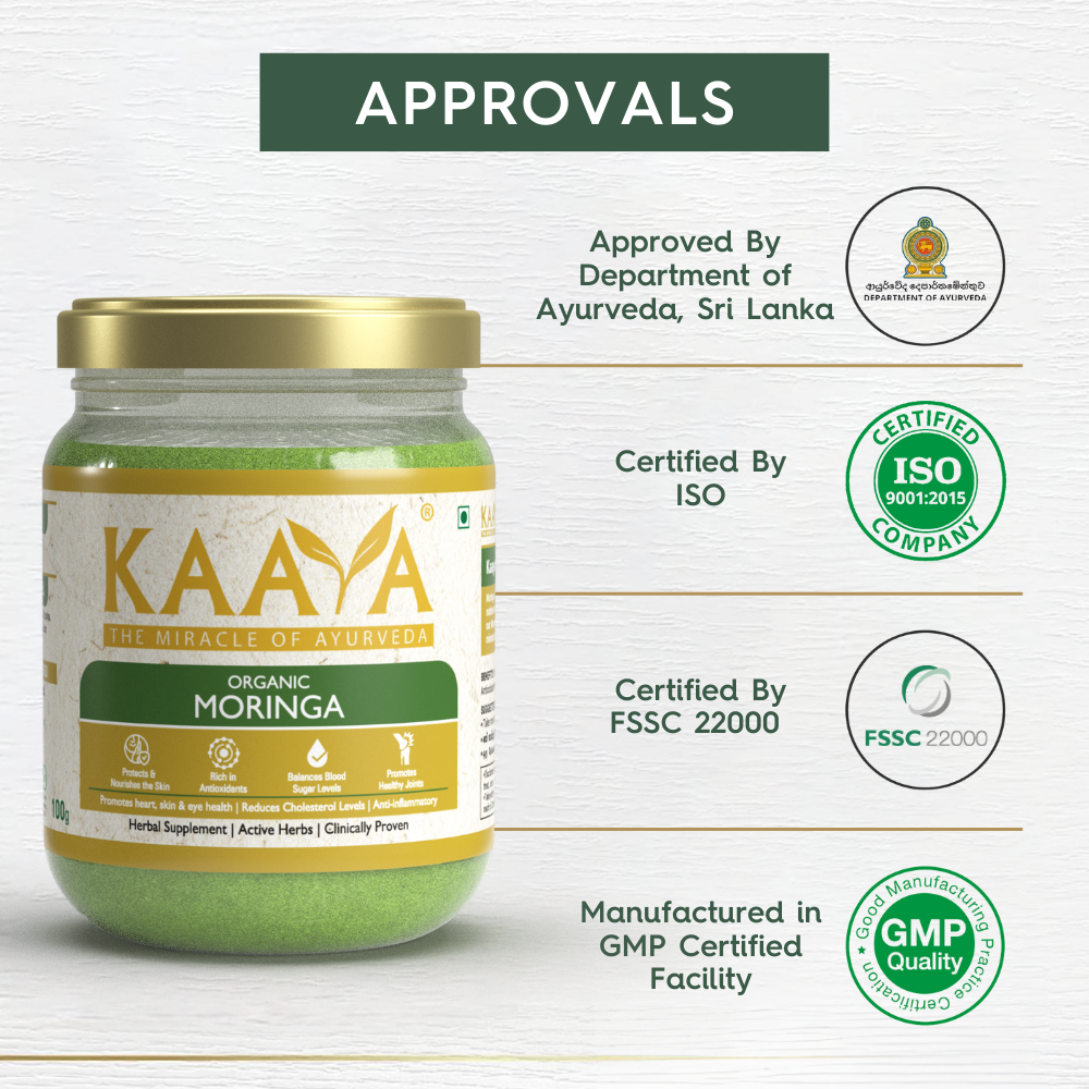 Organic Moringa Powder for Skin Health, Joint Strength, Immunity & Blood Sugar Balance | Dept. of Ayurveda Approved (100gm)