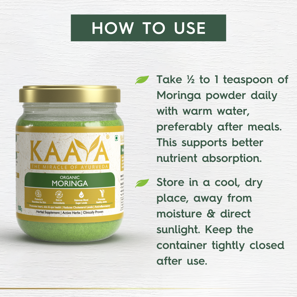 Organic Moringa Powder for Skin Health, Joint Strength, Immunity & Blood Sugar Balance | Dept. of Ayurveda Approved (100gm)