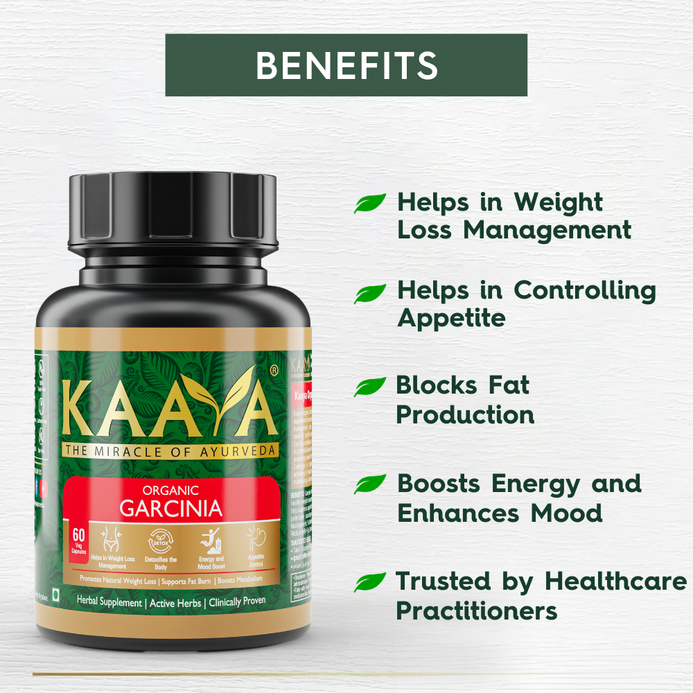 Kaaya Organic Garcinia Capsules for Weight Loss, Slimming & Weight Management, Boosts Metabolism & Energy Levels - 60 Veg Capsules