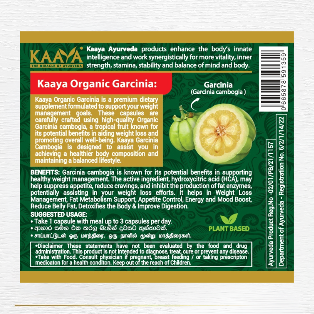 Kaaya Organic Garcinia Capsules for Weight Loss, Slimming & Weight Management, Boosts Metabolism & Energy Levels - 60 Veg Capsules