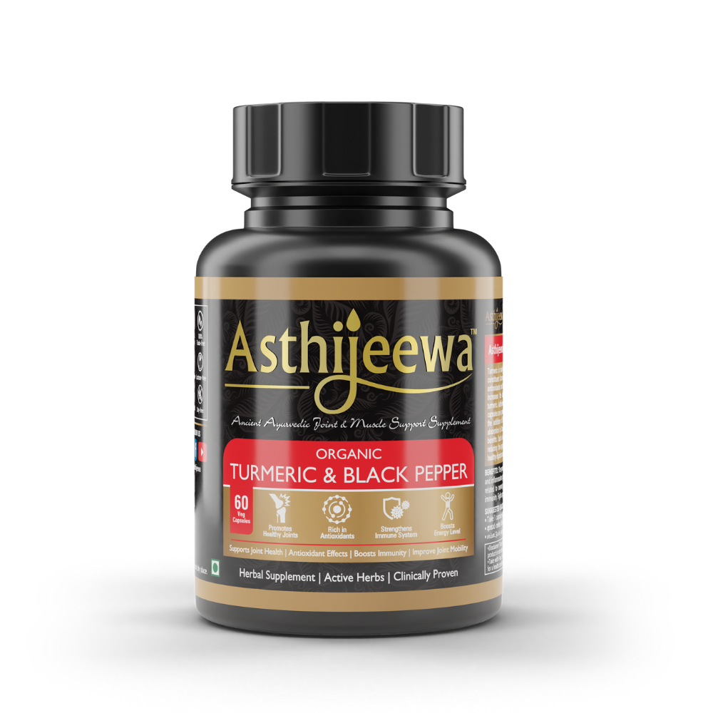 Asthijeewa Turmeric Capsules Fortified With Black Pepper (Haldi with Black Pepper), Curcumin Supplement, 60 Veg Capsules