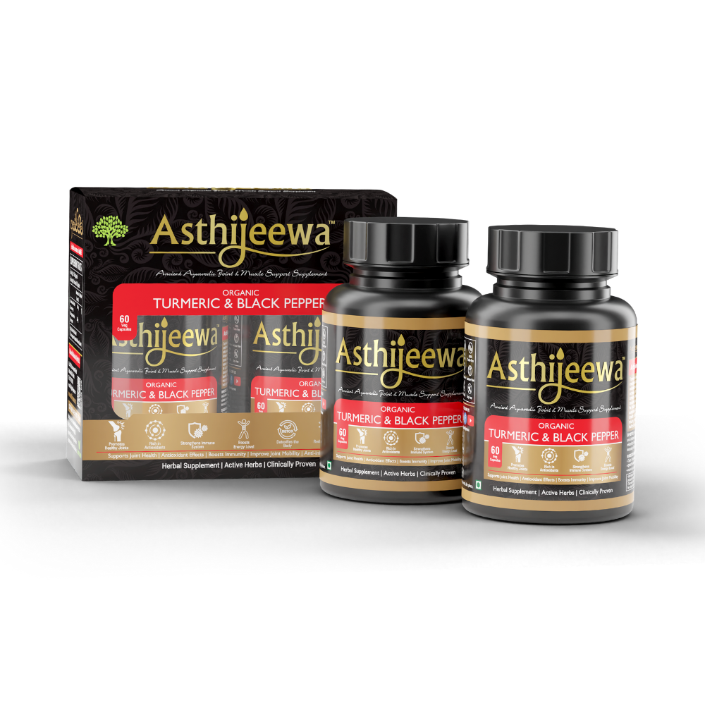 Asthijeewa Turmeric Capsules Fortified With Black Pepper (Haldi with Black Pepper), Curcumin Supplement, 60 Veg Capsules