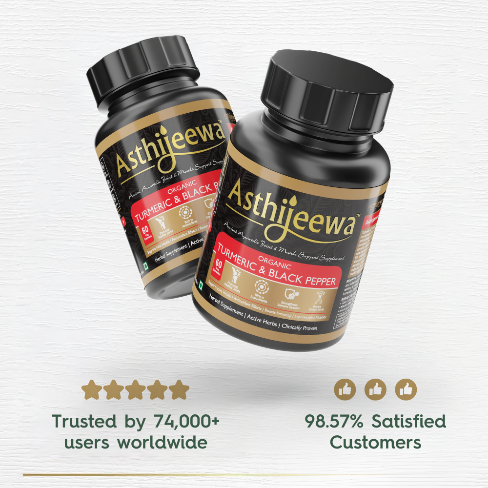 Asthijeewa Turmeric Capsules Fortified With Black Pepper (Haldi with Black Pepper), Curcumin Supplement, 60 Veg Capsules