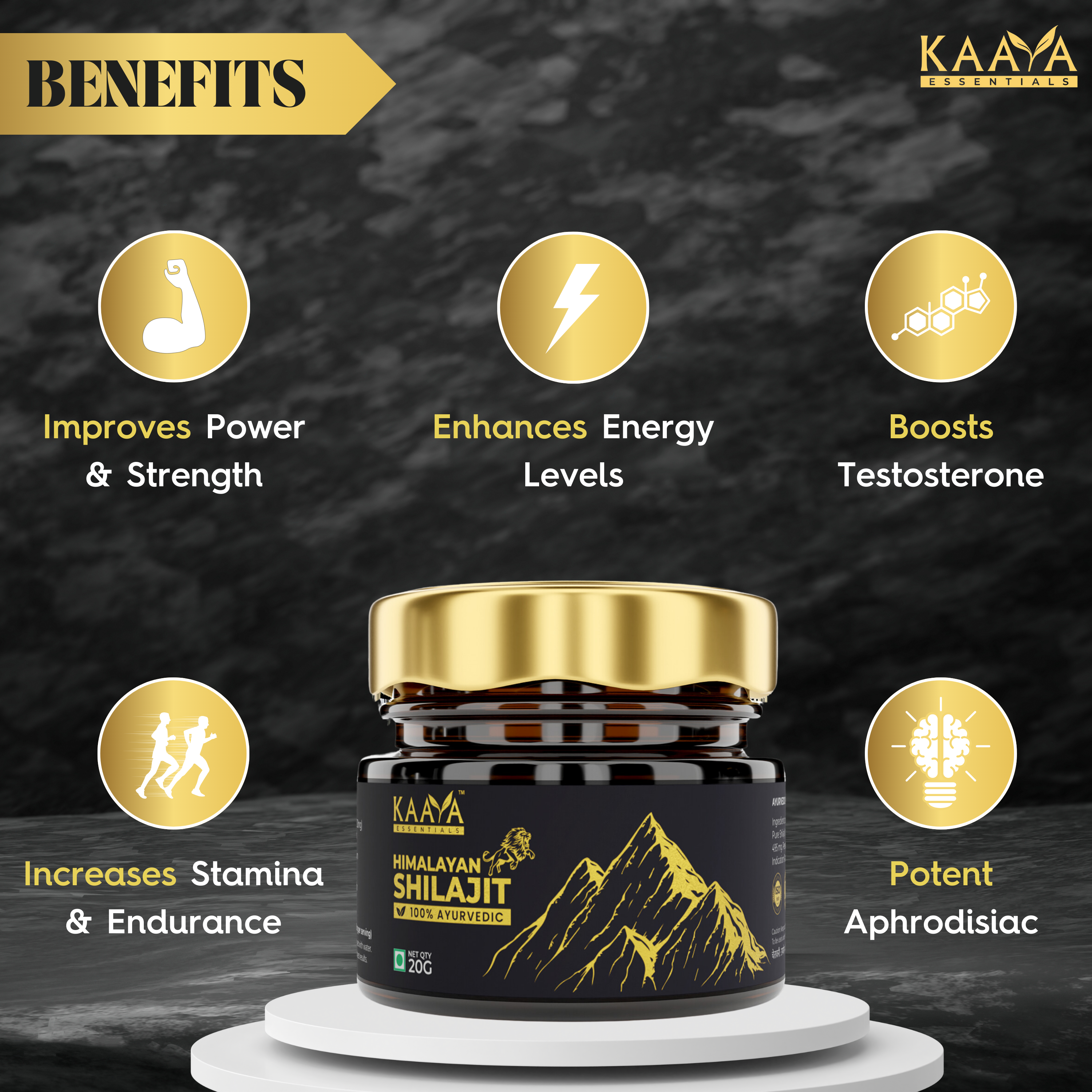 100% Pure Himalayan Shilajit Resin - 20 Gms + Himalayan Shilajit Gold with Swarna Bhasma & Ashwagandha for Extra Strength, Stamina, Improves Endurance & Builds Muscle Mass (60 Capsules) (Combo)
