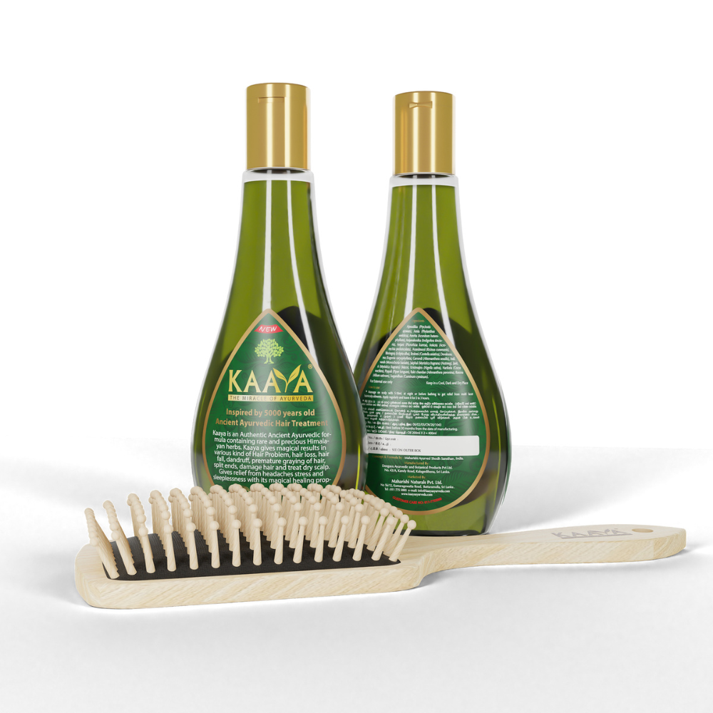 Kaaya Ayurvedic Hair Oil For Hair Growth & Hair Fall Control, Paraben Free for both Men & Women (Pack of 2, 200ml Bottles) + Free Wooden Comb