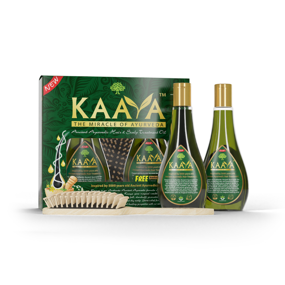 Kaaya Ayurvedic Hair Oil For Hair Growth & Hair Fall Control, Paraben Free for both Men & Women (Pack of 2, 200ml Bottles) + Free Wooden Comb