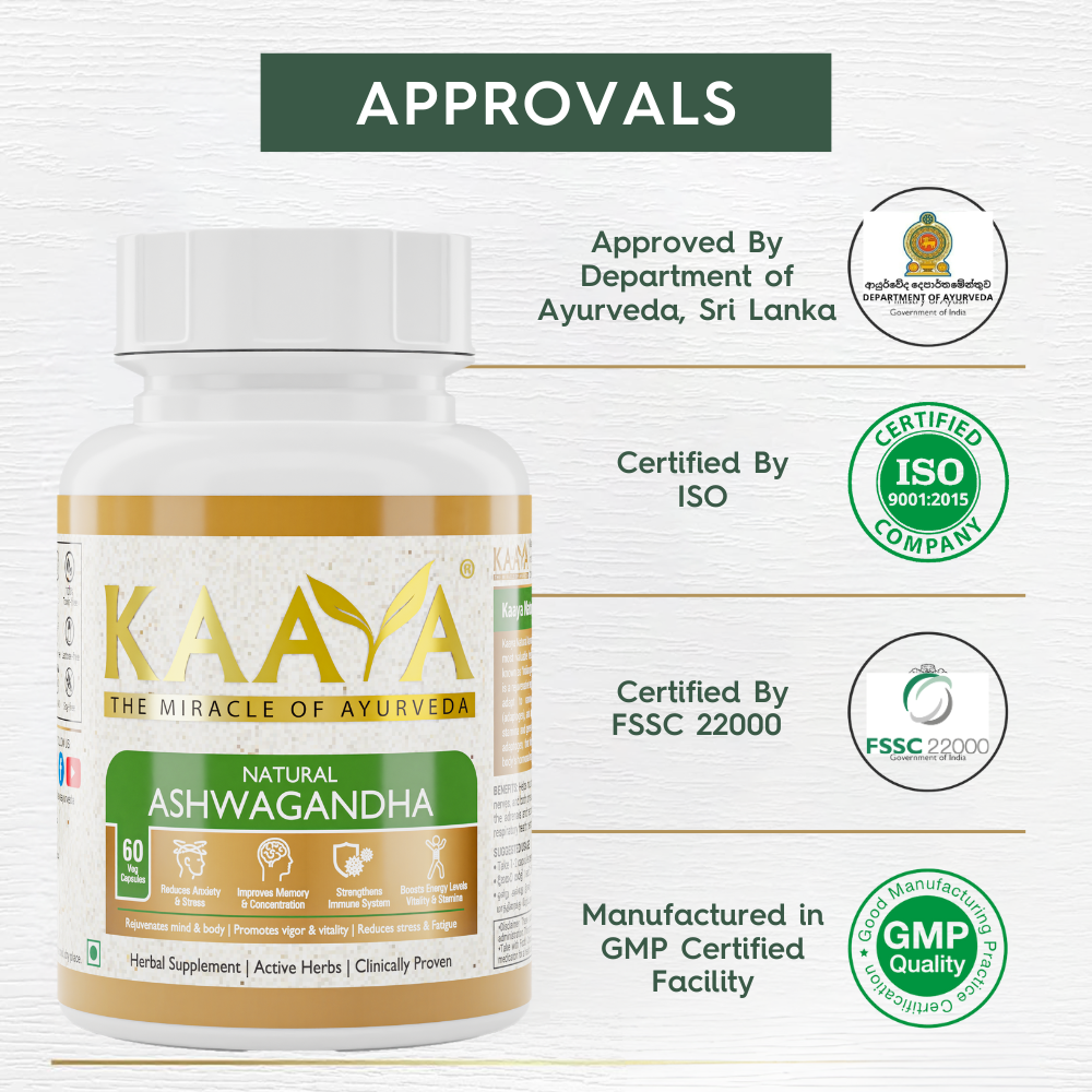 Natural Ashwagandha Capsules for Extra Strength, Performance, Vitality, Anxiety and Stress Relief, ISO Certified, 60 Capsules (500mg)