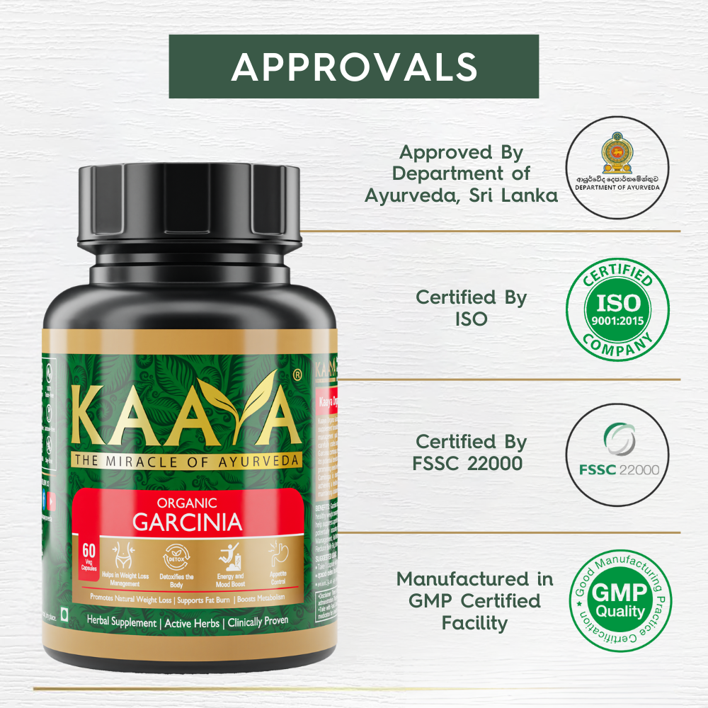 Kaaya Organic Garcinia Capsules for Weight Loss, Slimming & Weight Management, Boosts Metabolism & Energy Levels - 60 Veg Capsules