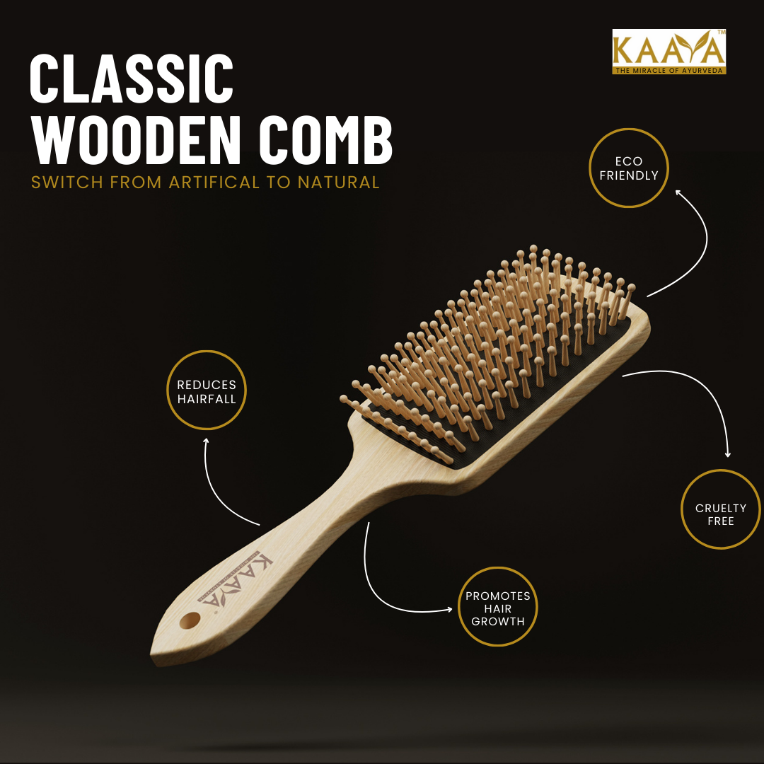 Kaaya Wooden Hair Comb for all Hair Types, Gentle on Scalp