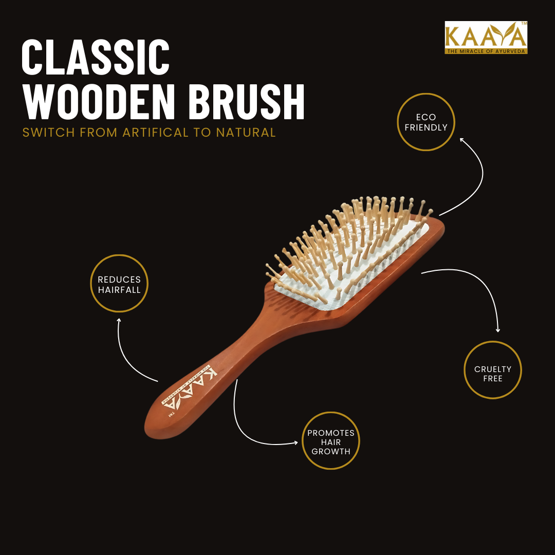 Kaaya Wooden Hair Brush with Bamboo Bristles, Reduces Hair Fall & Breakage, Promotes Healthy Hair Growth, For Men & Women