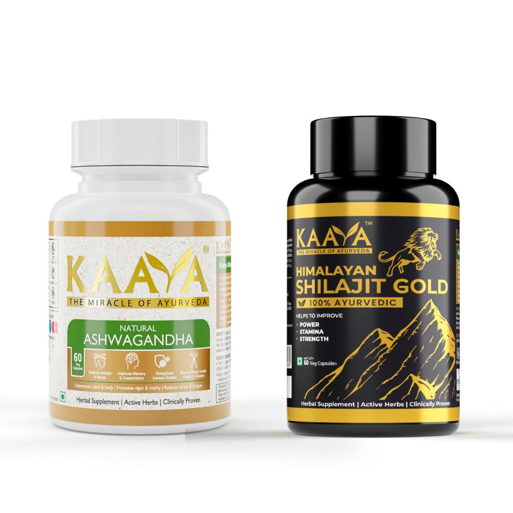 Himalayan Shilajit Gold + Ashwagandha Capsules for Extra Strength, Stamina, Improves Endurance, Builds Muscle Mass Vitality, Anxiety and Stress Relief (Combo)